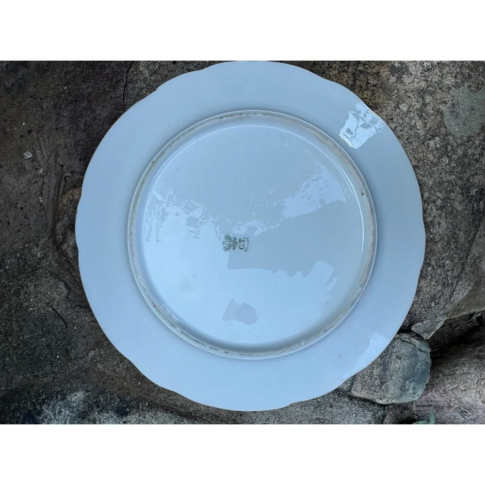 Antique C.T. Germany Hand Painted Thistle Porcelain Plate Scalloped Gold Rim 9